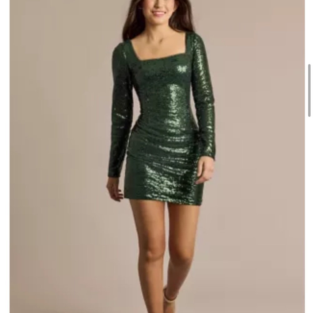 David's Bridal Sparkling Green Mini Dress